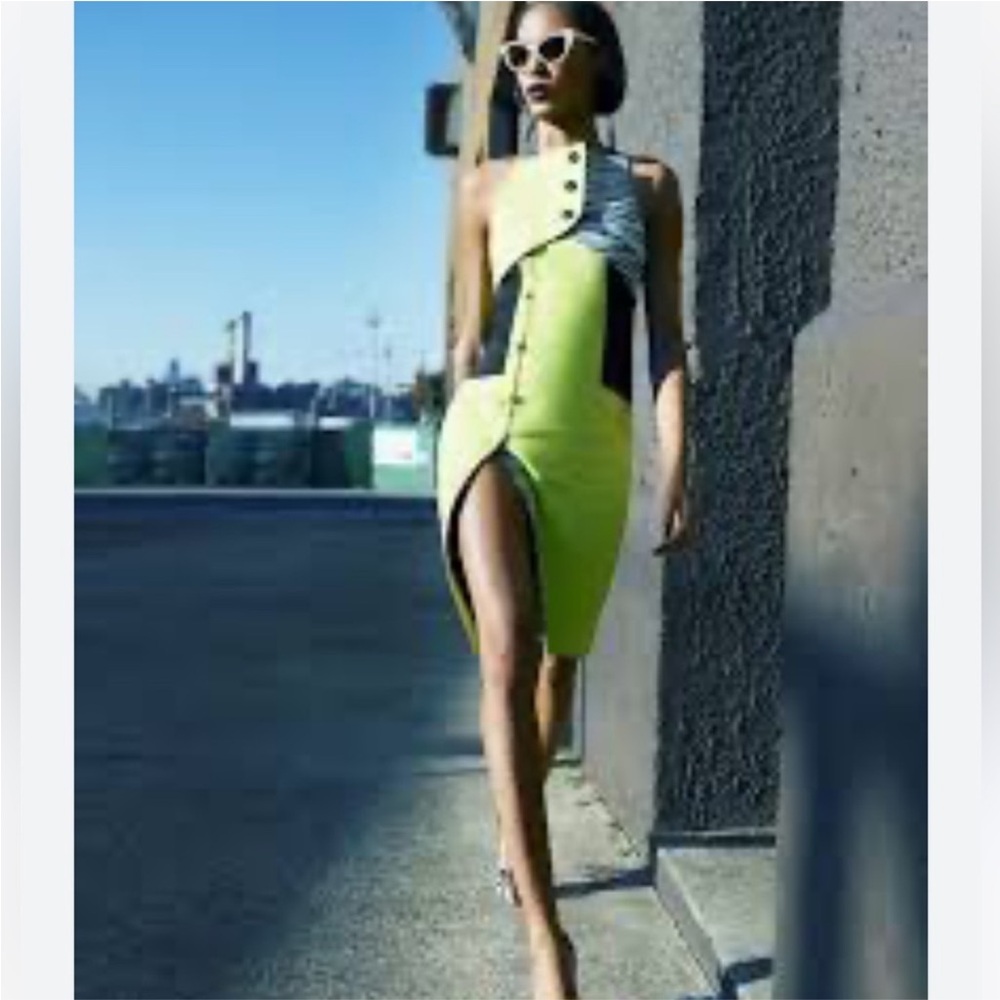 Proenza Schouler midi neon green dress, size US 4